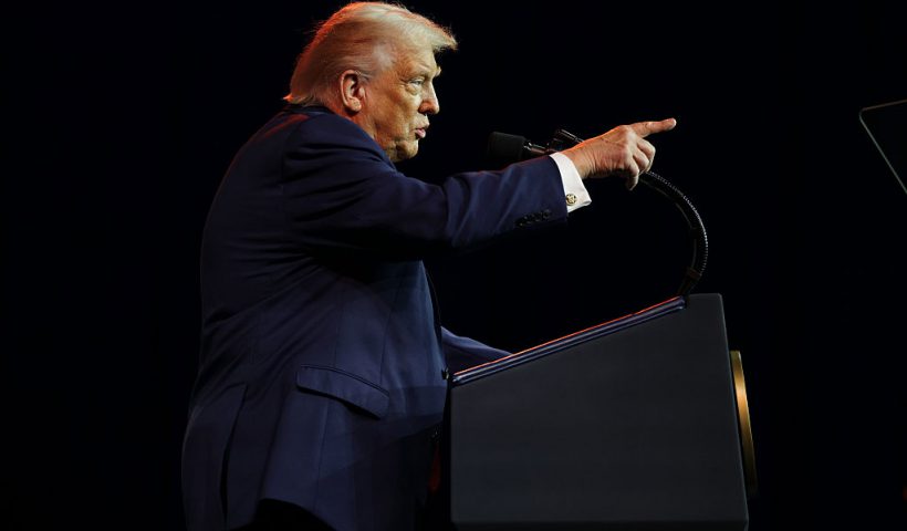 WASHINGTON, DC - JANUARY 06: U.S. President Donald Trump gestures as he addresses a House Republican retreat at The John F. Kennedy Center for the Performing Arts on January 06, 2026 in Washington, DC. House Republicans will discuss their 2026 legislative agenda at the meeting. (Photo by Alex Wong/Getty Images)