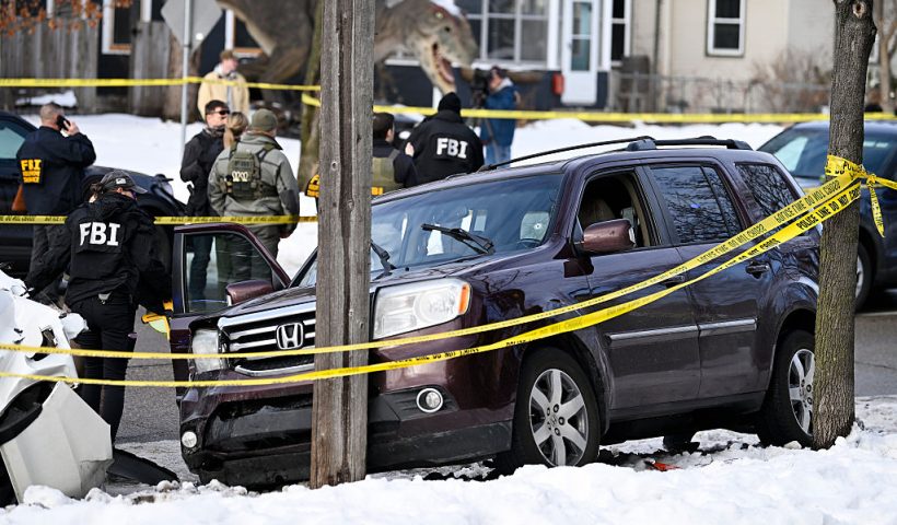MINNEAPOLIS, MINNESOTA - JANUARY 07: Members of law enforcement work the scene following a suspected shooting by an ICE agent during federal law enforcement operations on January 07, 2026 in Minneapolis, Minnesota. According to federal officials, the agent, “fearing for his life” killed a woman during a confrontation in south Minneapolis. (Photo by Stephen Maturen/Getty Images)