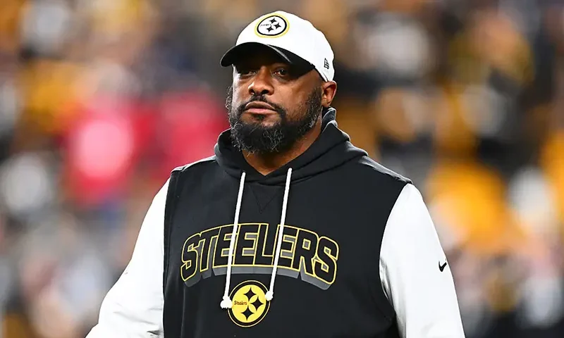 Head coach Mike Tomlin of the Pittsburgh Steelers looks on before the game against the Houston Texans at Acrisure Stadium on January 12, 2026 in Pittsburgh, Pennsylvania. (Photo by Joe Sargent/Getty Images)