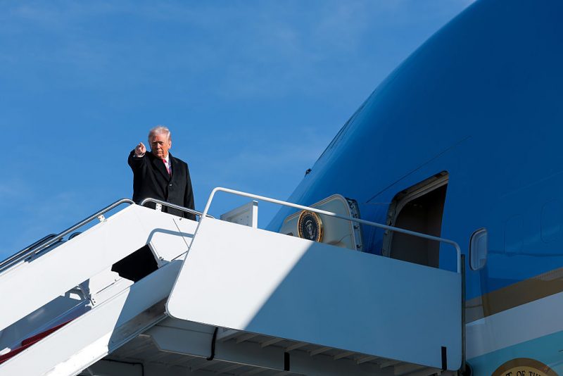 JOINT BASE ANDREWS, MARYLAND - JANUARY 13: U.S. President Donald Trump prepares to board Air Force One on January 13, 2026 at Joint Base Andrews, Maryland. Trump is traveling to Michigan where he will participate in a tour of the Ford River Rouge complex and later give remarks to the Detroit Economic Club. (Photo by Anna Moneymaker/Getty Images)