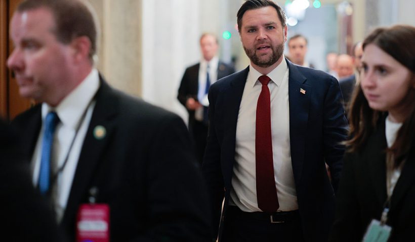 WASHINGTON, DC - JANUARY 14: U.S. Vice President JD Vance arrives at the U.S. Capitol before casting a tie-breaking vote to block a Venezuela war powers resolution on January 14, 2026 in Washington, DC. Republicans voted to block the legislation after receiving assurances from President Donald Trump and Secretary of State Marco Rubio of no U.S. forces remaining in Venezuela and pledges for congressional involvement in major future operations. (Photo by Chip Somodevilla/Getty Images)