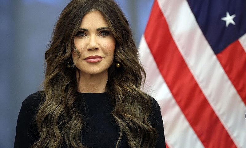 U.S. Secretary of Homeland Security Kristi Noem participate in the Assumption of Command Ceremony for U.S. Coast Guard Commandant Adm. Kevin E. Lunday at the U.S. Coast Guard Headquarters on January 15, 2026 in Washington, DC. Lunday will was sworn in as the 28th Commandant of the United States Coast Guard, replacing outgoing Commandant Admiral Linda Fagan. (Photo by Kevin Dietsch/Getty Images)