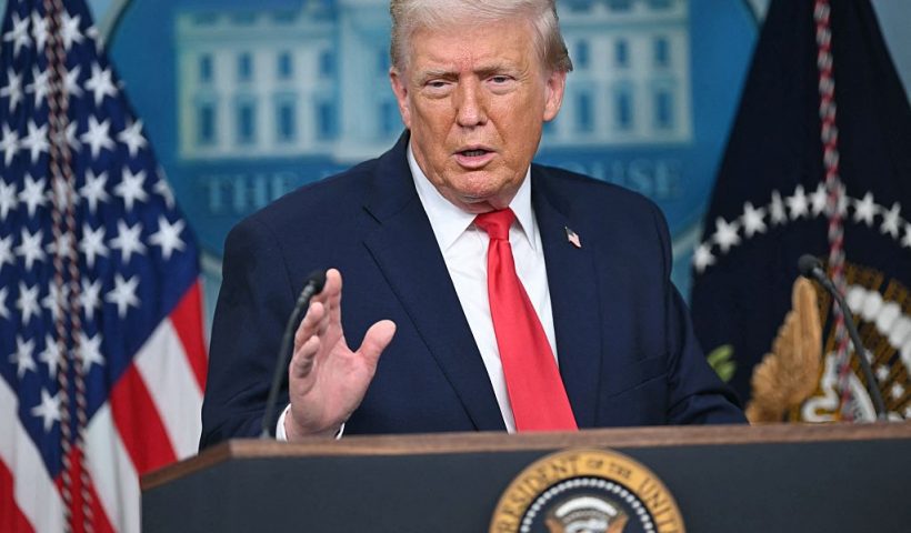 US President Donald Trump speaks during a briefing in the Brady Briefing Room of the White House in Washington, DC, on January 20, 2026. US President Donald Trump on Tuesday expressed frustration that his message on the economy was "not getting across," blaming his spokespeople for the issue. (Photo by SAUL LOEB / AFP via Getty Images)