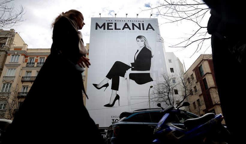 Picture taken in Madrid on January 22, 2026 shows a giant advertising billboard for the documentary film "Melania" about US First Lady Melania Trump. The world premiere for the documentary "MELANIA" will take place at the Trump-Kennedy Center (formerly the Kennedy Center) in Washington, D.C., on the eve of its global theatrical release scheduled for January 30, 2026. (Photo by Thomas COEX / AFP via Getty Images)
