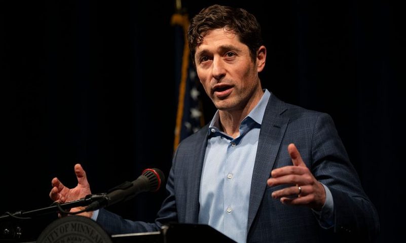 MINNEAPOLIS, MINNESOTA - JANUARY 22: Minneapolis Mayor Jacob Frey speaks during a press conference on January 22, 2026 in Minneapolis, Minnesota. Frey and other local officials have been criticized by the Trump administration during the recent surge of federal agents into the area. (Photo by Stephen Maturen/Getty Images)