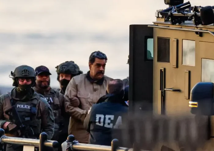 Captured Venezuelan President Nicolas Maduro arrives at the Downtown Manhattan Heliport. January 5, 2026. REUTERS/Eduardo Munoz