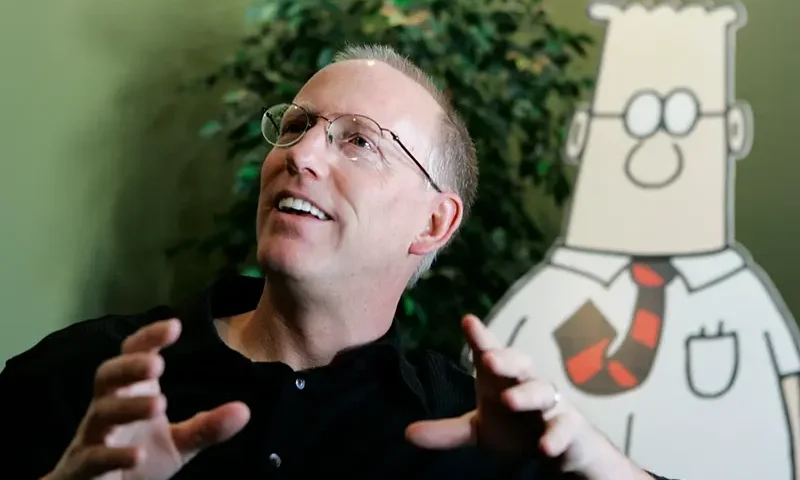 Scott Adams, creator of the comic strip Dilbert, talks about his work at his studio in Dublin, Calif., on Oct. 26, 2006. (AP Photo/Marcio Jose Sanchez, File)