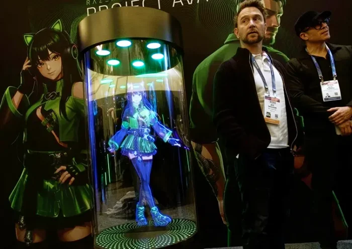 A Razer AI Desk Companion sits on display at the Razer booth during the CES tech show Tuesday, Jan. 6, 2026, in Las Vegas. (AP Photo/Ty ONeill)