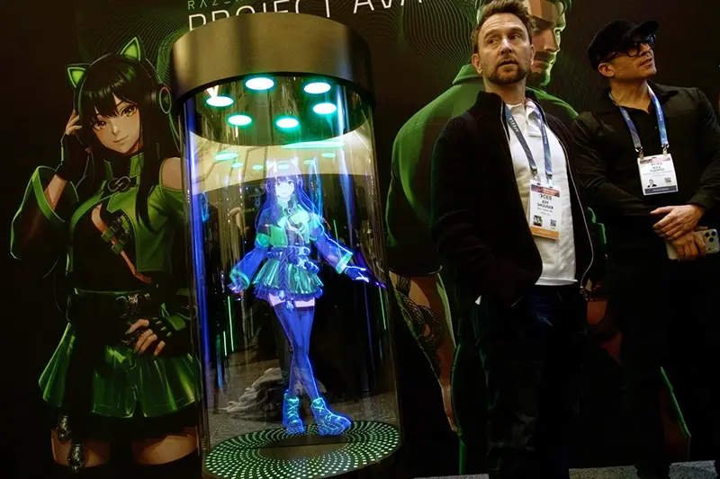 A Razer AI Desk Companion sits on display at the Razer booth during the CES tech show Tuesday, Jan. 6, 2026, in Las Vegas. (AP Photo/Ty ONeill)