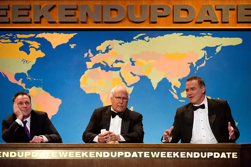 Colin Quinn, Chevy Chase and Norm Macdonald appear onstage at The 2012 Comedy Awards in New York, Saturday, April 28, 2012. (AP Photo/Charles Sykes, File)