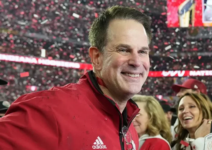 Indiana head coach Curt Cignetti smiles after their win against Miami in the College Football Playoff national championship game, Monday, Jan. 19, 2026, in Miami Gardens, Fla. (AP Photo/Rebecca Blackwell)
