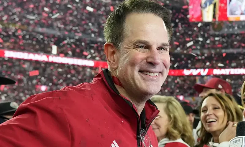 Indiana head coach Curt Cignetti smiles after their win against Miami in the College Football Playoff national championship game, Monday, Jan. 19, 2026, in Miami Gardens, Fla. (AP Photo/Rebecca Blackwell)