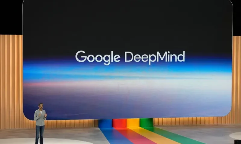 Alphabet CEO Sundar Pichai speaks about Google DeepMind at a Google I/O event in Mountain View, Calif., Wednesday, May 10, 2023. (AP Photo/Jeff Chiu, File)