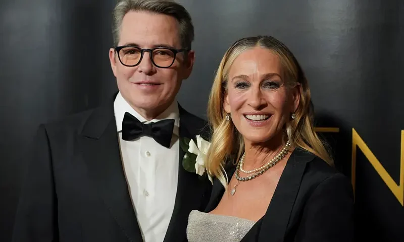 Matthew Broderick, left, and Sarah Jessica Parker arrive at the Golden Globes Golden Eve on Tuesday, Jan. 6, 2026, at The Beverly Hilton Hotel, in Beverly Hills, Calif. (Photo by Jordan Strauss/Invision/AP)