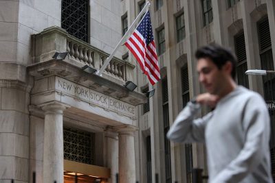 Signage is seen at the New York Stock Exchange (NYSE) in Manhattan, New York City