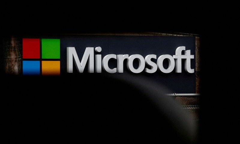 FILE PHOTO: A Microsoft logo is seen in Issy-les-Moulineaux near Paris