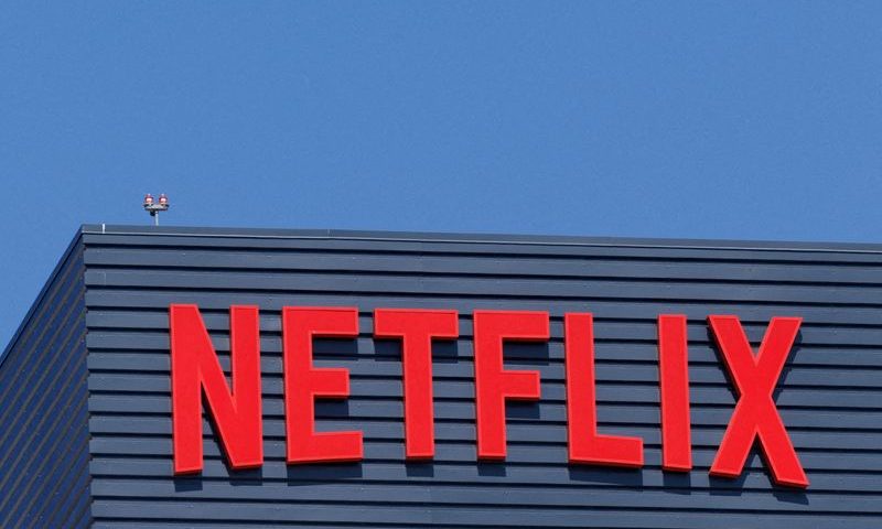 FILE PHOTO: Netflix logo shown on building in Los Angeles