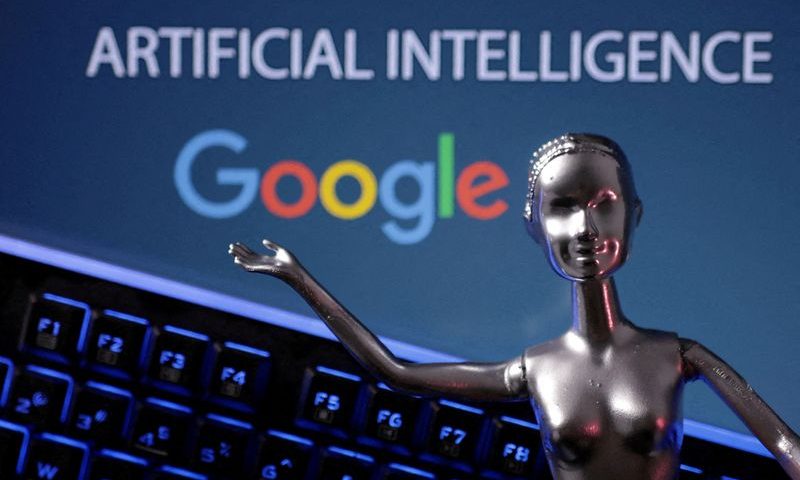 Illustration shows Google logo and AI Artificial Intelligence words