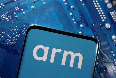 FILE PHOTO: A smartphone with a displayed Arm Ltd logo is placed on a computer motherboard in this illustration taken March 6, 2023. REUTERS/Dado Ruvic/Illustration/File Photo/File Photo